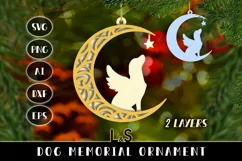 Paper cut dog memorial Christmas ornament svg template with layered angel dog on moon design