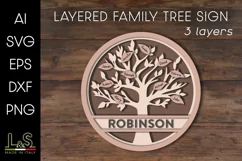 Layered family tree sign svg cut file with 3D tree and customizable names