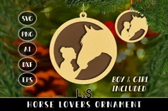 Paper cut Christmas ornaments svg template with layered girl and boy kissing horse