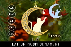 Paper cut Christmas ornament svg template with layered cat on moon design