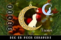 Paper cut Christmas ornament svg template with layered dog on moon design