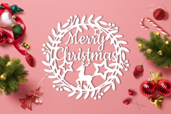 Christmas wreath, paper cut out svg, greeting Christmas card svg, door sign