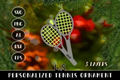 Paper cut Christmas ornament svg template with layered tennis rackets and ball