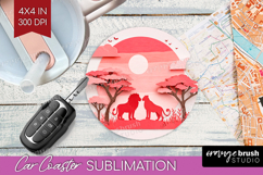 Valentine Papercut Car Coaster - Couple Animals Coaster PNG Product Image 1