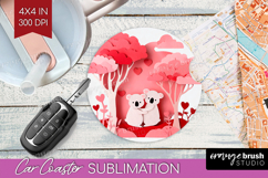 Valentine Papercut Car Coaster - Couple Animals Coaster PNG Product Image 1