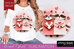 Valentine Papercut Round Tshirt Background - Couple Animals Product Image 1