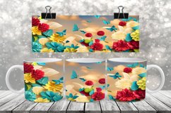 Paper Flowers and Butterflies- Coffee Mug Wrap - PNG Design Product Image 1