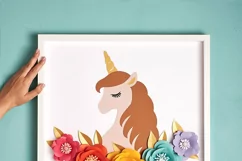 Unicorn & Paper Flowers Framed Paper Art SVG Template Product Image 4