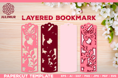 Papercut Layered Bookmark SVG Template with Butterflies Product Image 1