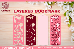 Papercut Layered Bookmark SVG Template with Butterflies Product Image 1