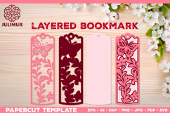 Papercut Layered Bookmark SVG Template with Butterflies Product Image 1
