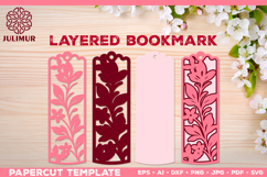 Papercut Layered Bookmark SVG Template with Butterflies Product Image 1