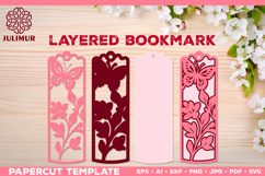 Papercut Layered Bookmark SVG Template with Butterflies Product Image 1