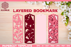 Papercut Layered Bookmark SVG Template with Butterflies Product Image 1