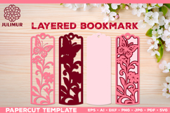 Papercut Layered Bookmark SVG Template with Butterflies Product Image 1