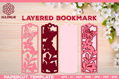 Papercut Layered Bookmark SVG Template with Butterflies Product Image 1