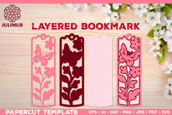 Papercut Layered Bookmark SVG Template with Butterflies Product Image 1