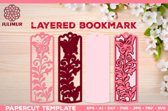 Papercut Layered Bookmark SVG Template with Butterflies Product Image 1