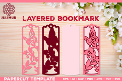 Papercut Layered Bookmark SVG Template with Butterflies Product Image 1