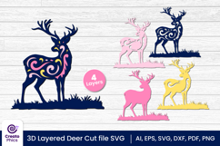 papercut file-laser cutting-paper cutting-deer svg-animal svg-deer layered papercut-animal svg