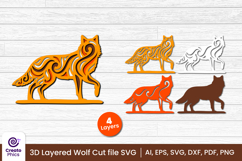 papercut file-laser cutting-paper cutting-wolf svg-animal svg-wolf layered papercut-animal svg