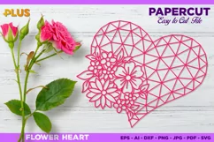 Flower Heart SVG, Flowers Heart Cut SVG, Heart with Flowers Product Image 1