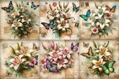 Vintage Lilies and Butterflies Digital Paper Pack Product Image 2