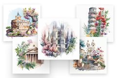 Watercolor Italy Landmarks, Floral Italian Wall Art Product Image 3