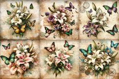 Vintage Lilies and Butterflies Digital Paper Pack Product Image 3