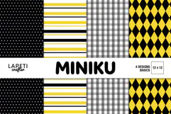 Geometric Digital Paper, Yellow Black Plaid Polka Dot Product Image 1