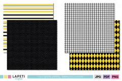Geometric Digital Paper, Yellow Black Plaid Polka Dot Product Image 2