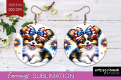 Papillon Dog Round Earrings Patriotic Dog PNG Sublimation Product Image 1