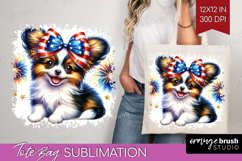 Papillon Dog Tote Bag Patriotic Dog Tote Bag PNG Sublimation Product Image 1