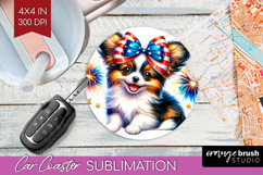 Papillon Dog Car Coaster Patriotic Dog Coaster PNG Product Image 1
