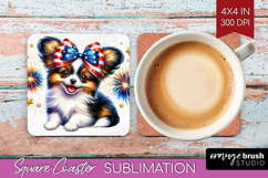 Papillon Dog Square Coaster Patriotic Dog Coaster PNG Product Image 1