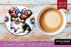 Papillon Dog Round Coaster Patriotic Dog Coaster PNG Product Image 1