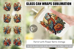 Glass Can Wraps Parrot and Flower Product Image 1
