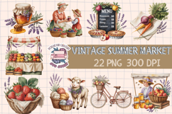 Summer Vintage Market Bundle 22 PNG Sublimation Watercolor Product Image 1