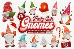 Party Cute Gnomes Clipart, Watercolor Christmas Gnomes PNG Product Image 1