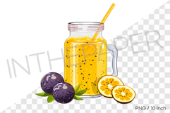 Passion fruit smoothie in glass jar PNG fruit cartoon summer Product Image 1