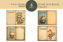 Passport Junk Journal Pages with Cute Animal Travelers Product Image 1