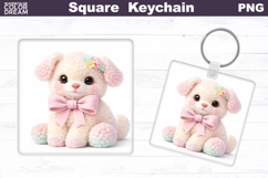 Cute Pastel Puppy Square Keychain Sublimation Product Image 1