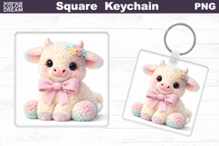 Cute Pastel Cow Square Keychain Sublimation Product Image 1