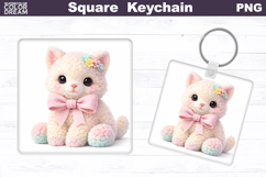 Cute Pastel Cat Square Keychain Sublimation Product Image 1