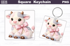 Cute Pastel Cow Square Keychain Sublimation Product Image 1