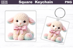Cute Pastel Lamb Square Keychain Sublimation Product Image 1