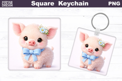 Cute Pastel Pig Square Keychain Sublimation Product Image 1