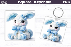 Cute Pastel Blue Bunny Square Keychain Sublimation Product Image 1