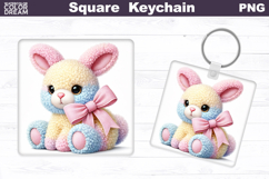 Cute Pastel Blue Bunny Square Keychain Sublimation Product Image 1