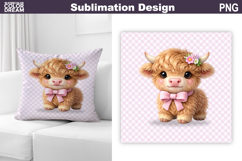 Cute Pastel Highland Cow Pillow | Nursery Sublimation Product Image 1